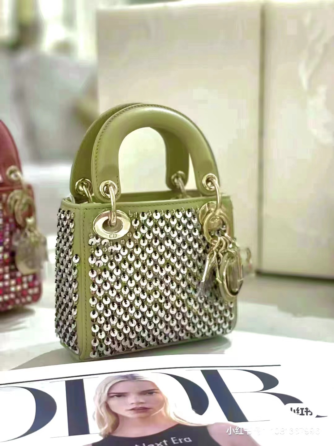 [TOP] Christian Dior Mini Lady Dior Embroidered Beads - Green - GHW