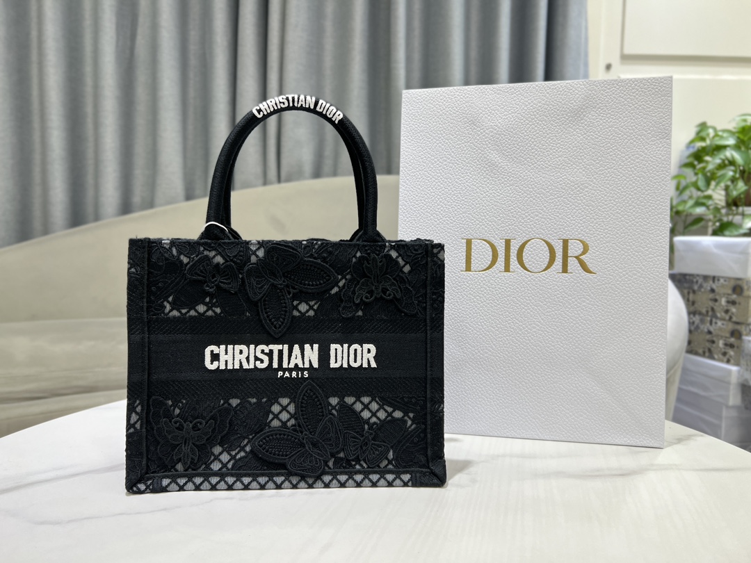 [TOP] Christian Dior Hollow Butterfly Book Tote Handbag - 3 Sizes - Black
