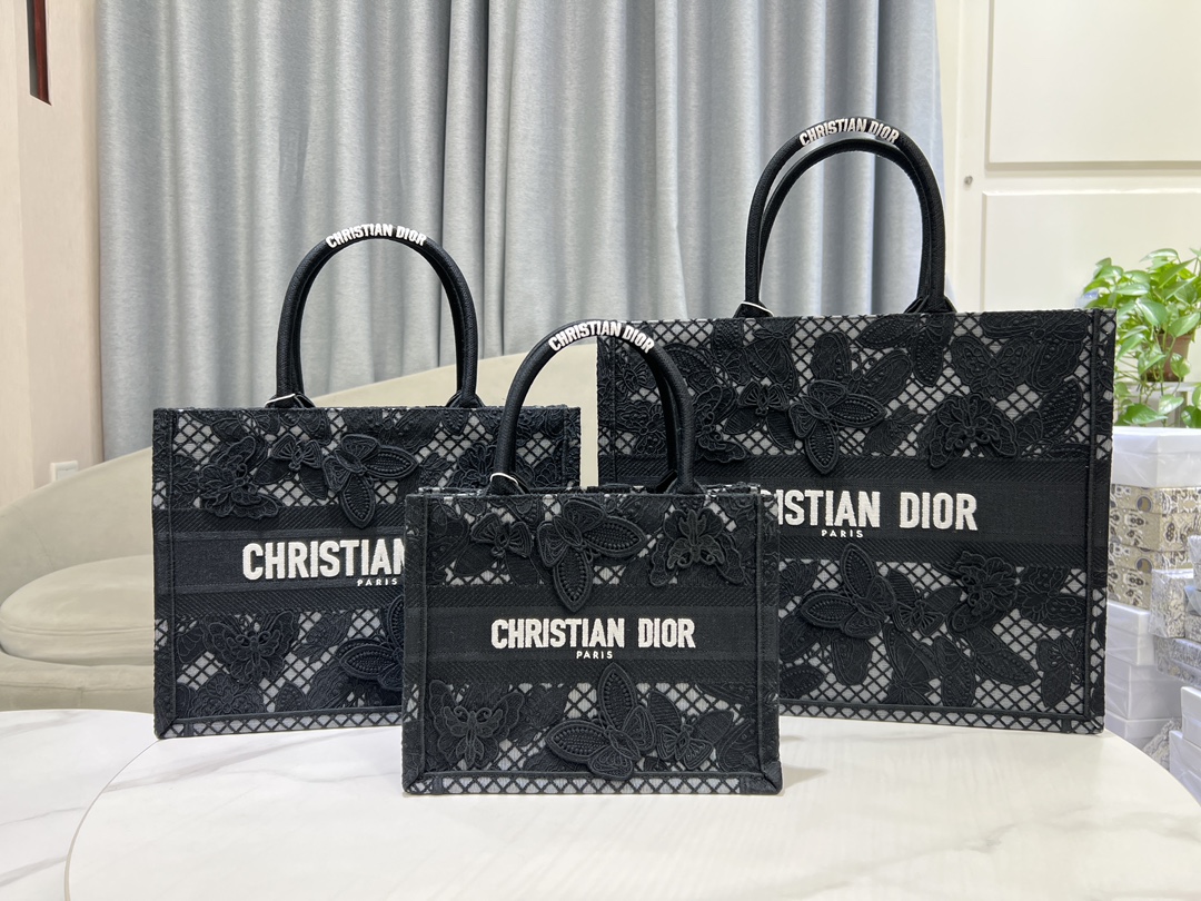 [TOP] Christian Dior Hollow Butterfly Book Tote Handbag - 3 Sizes - Black