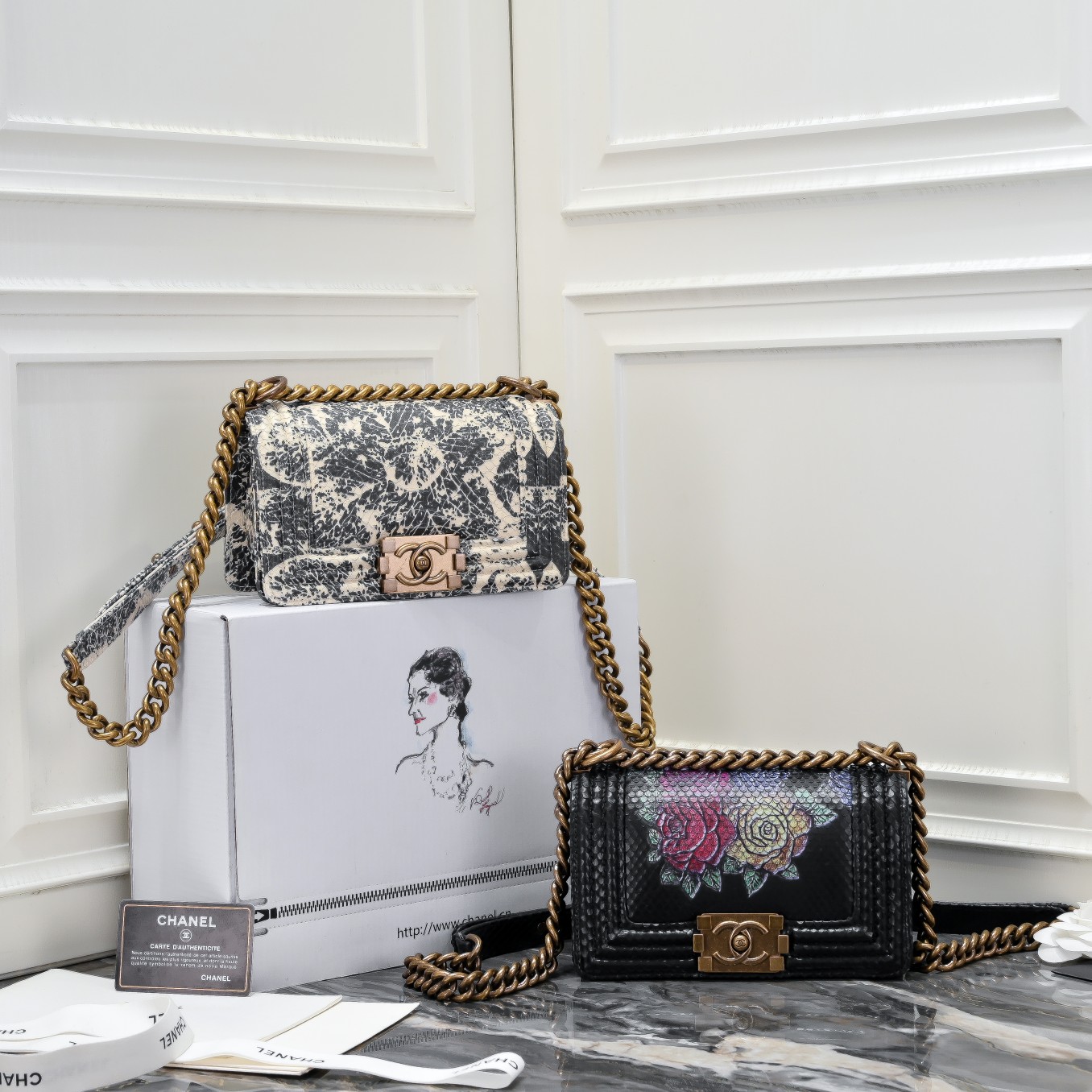 [TOP] CHANEL Snake Patterned Calfskin  Small Le Boy Bags