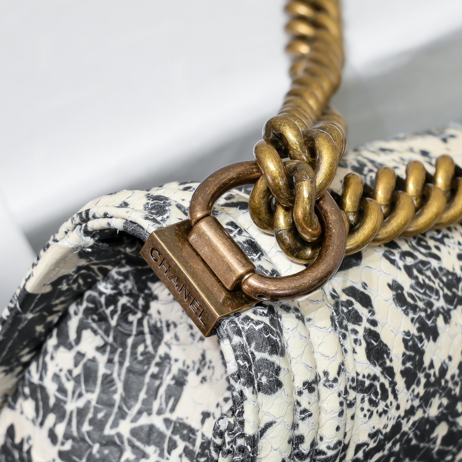 [TOP] CHANEL Snake Patterned Calfskin  Small Le Boy Bags