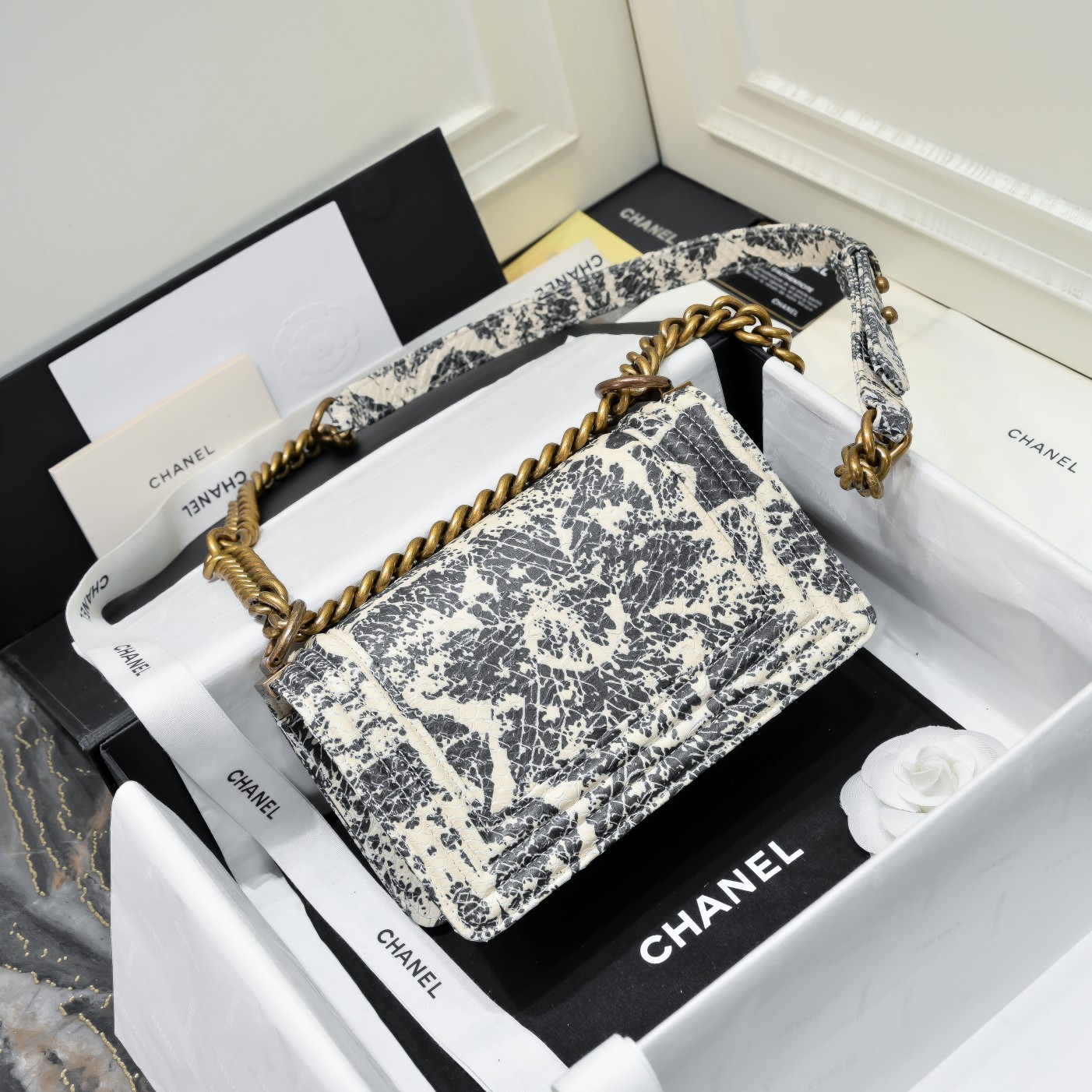 [TOP] CHANEL Snake Patterned Calfskin  Small Le Boy Bags
