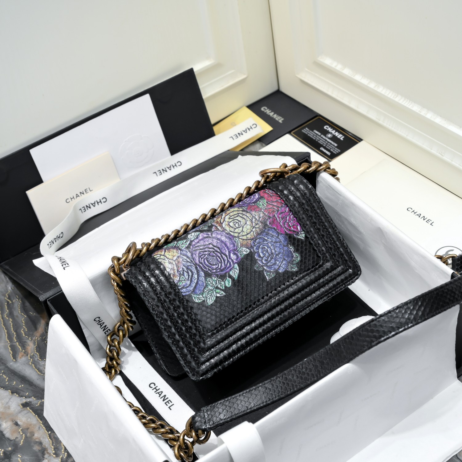 [TOP] CHANEL Snake Patterned Calfskin  Small Le Boy Bags