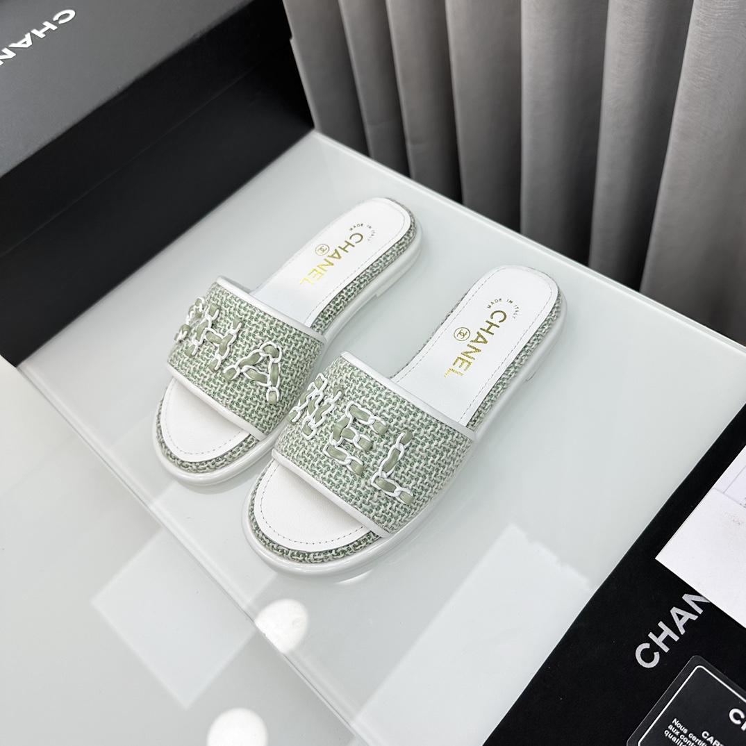 [TOP] CHANEL Silk Embroidered Slippers - 5 Colour