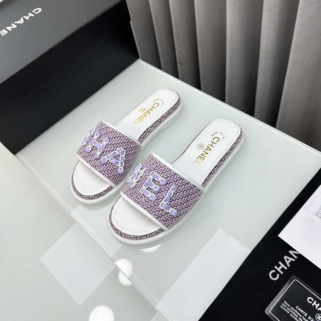 [TOP] CHANEL Silk Embroidered Slippers - 5 Colour