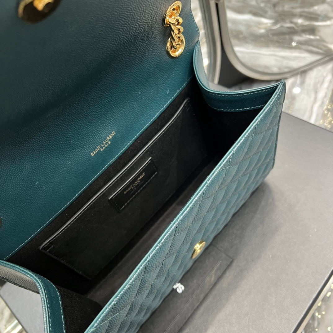 [TOP] Yves Saint Laurent YSL Medium Caviar Pattern Envelope Bags - Turquoise&GHW