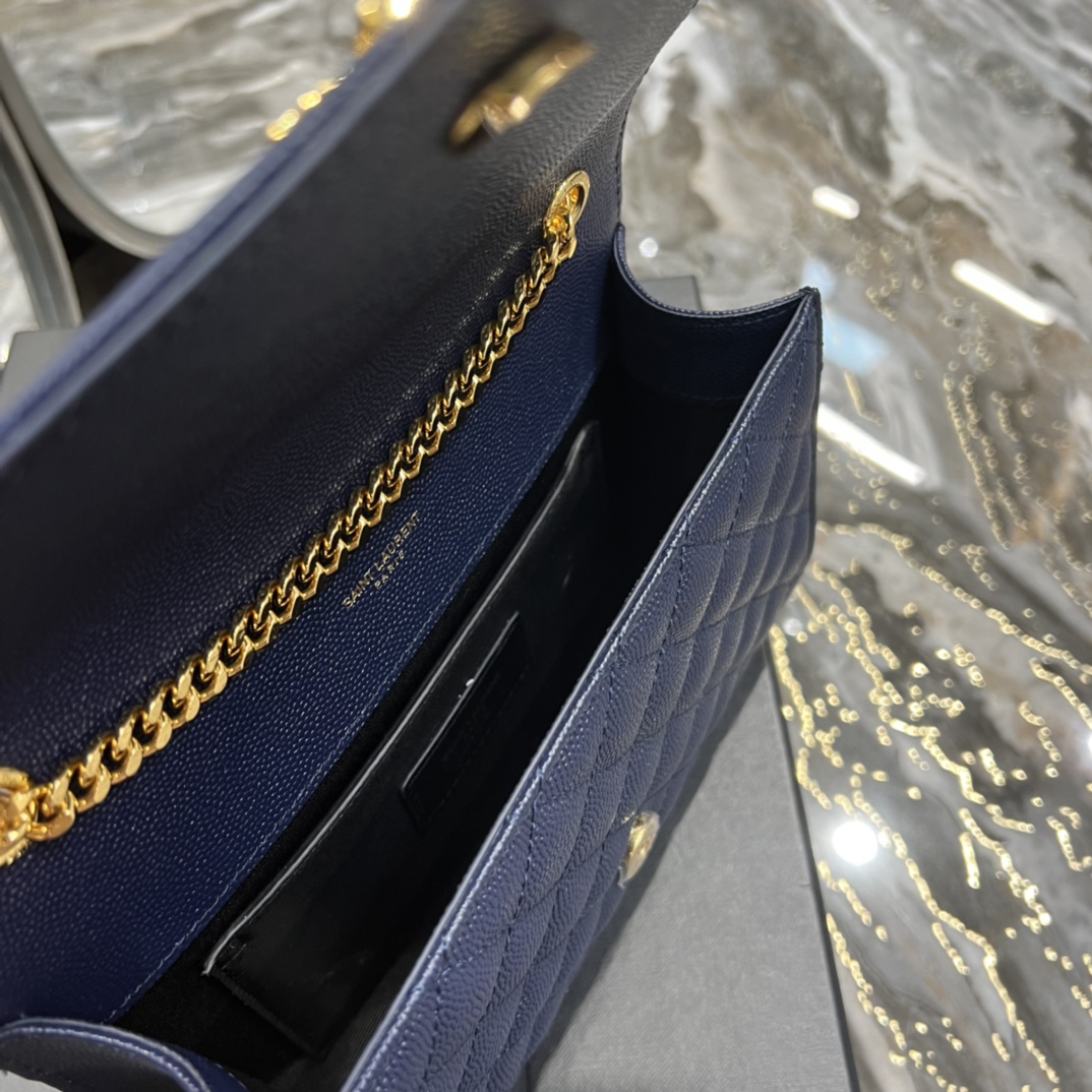 [TOP] Yves Saint Laurent YSL Medium Caviar Pattern Envelope Bags 21/24cm - Dark Blue&GHW