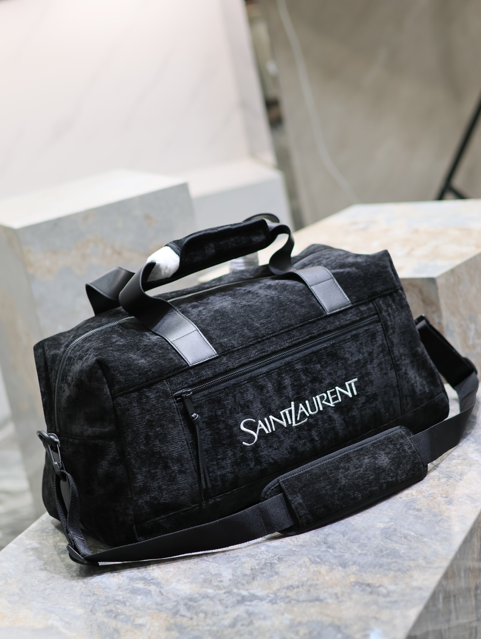 [TOP] Yves Saint Laurent YSL Suede Travel Handbag - Black