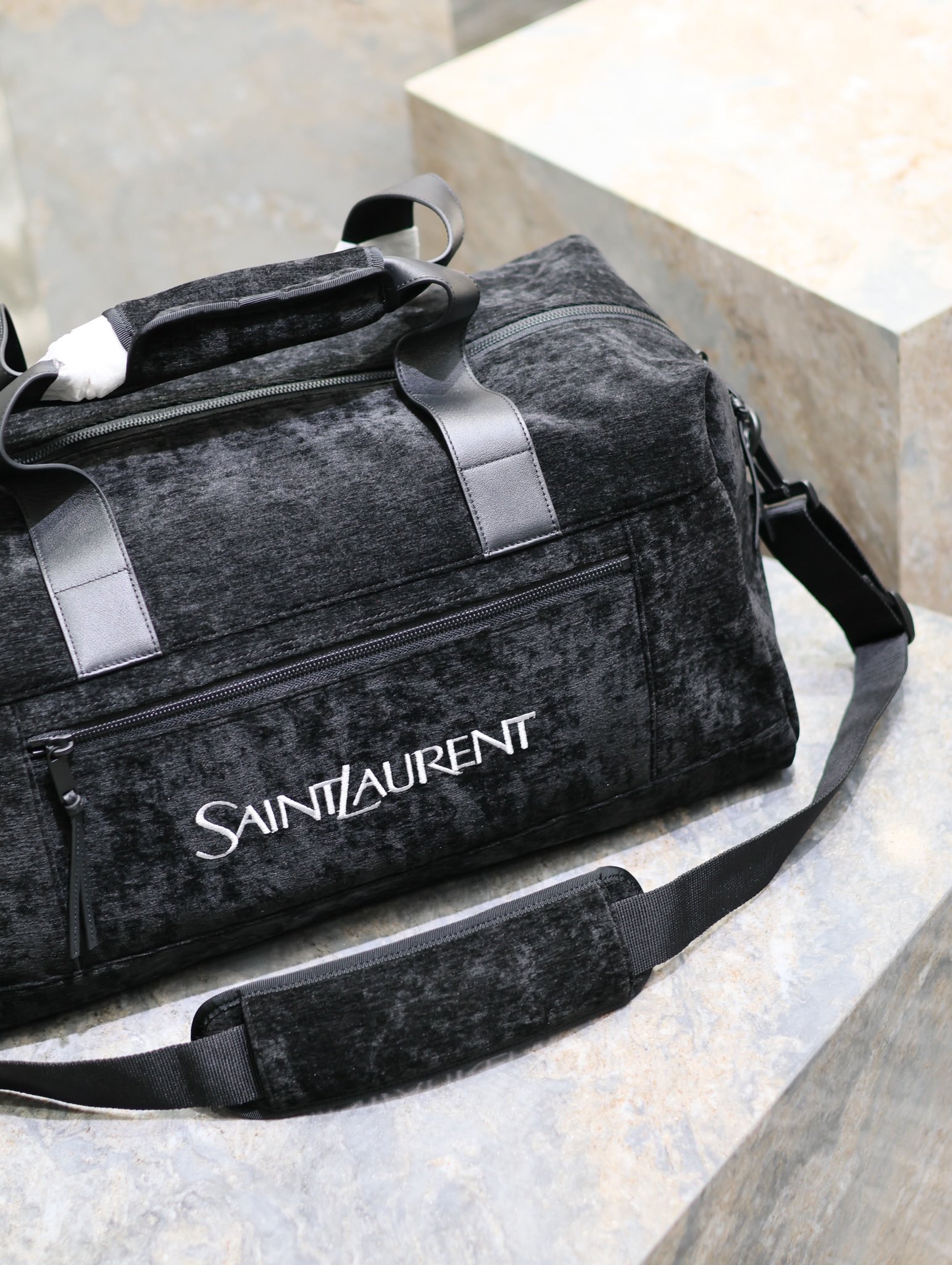[TOP] Yves Saint Laurent YSL Suede Travel Handbag - Black