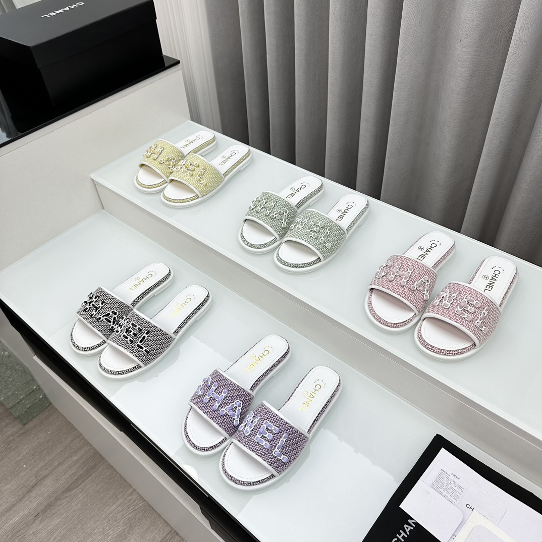 [TOP] CHANEL Silk Embroidered Slippers - 5 Colour