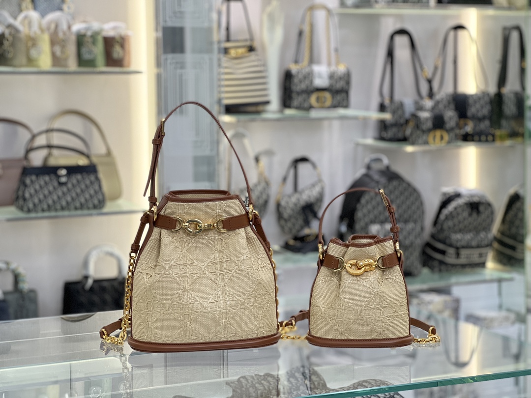[TOP] Christian Dior Straw Weaving Leather Barrel Bags 17 x 7 x 18 cm/24 x 10 x 24.5 cm - GHW