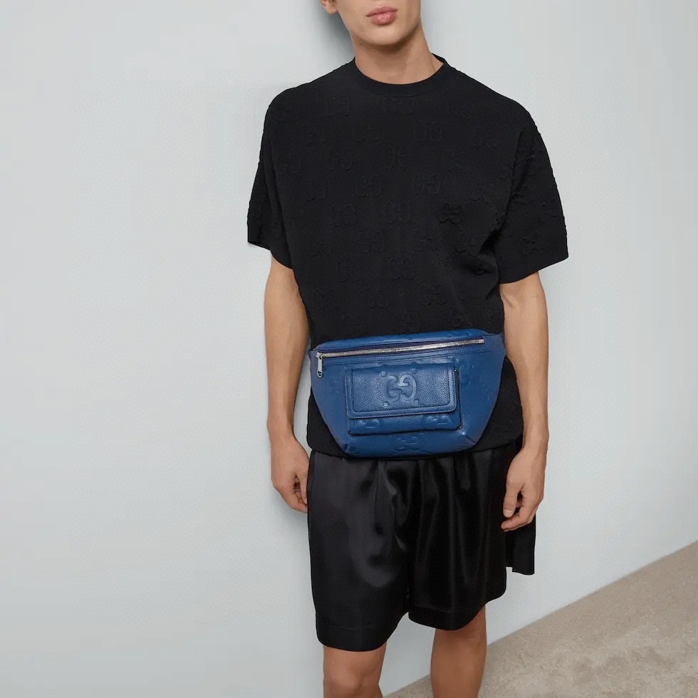 [TOP] GUCCI Men's Double G Leather Waist Bag - Black