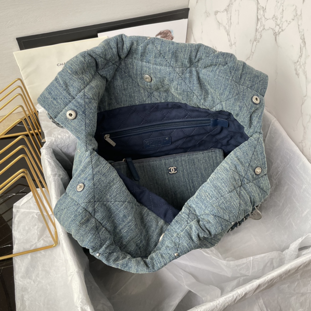 [TOP] CHANEL Rivet denim 22 Bags 19x20x6cm/35x37x7cm/39x42x8cm - Denim