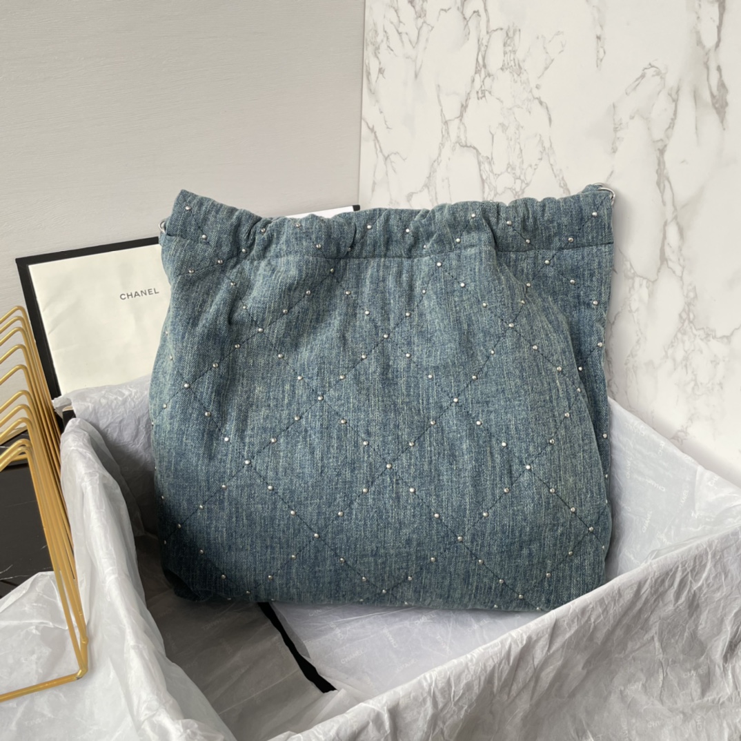 [TOP] CHANEL Rivet denim 22 Bags 19x20x6cm/35x37x7cm/39x42x8cm - Denim