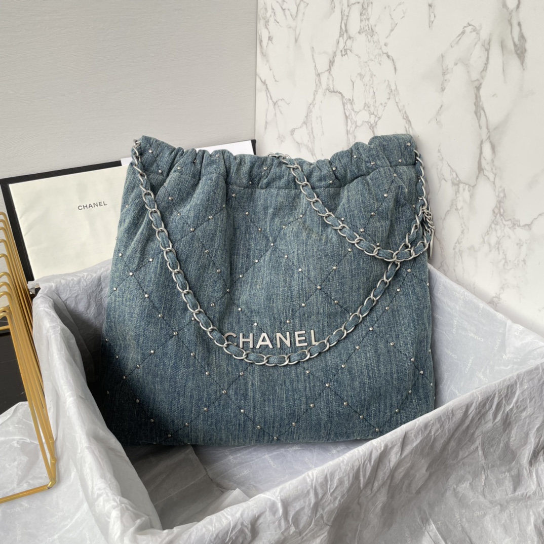 [TOP] CHANEL Rivet denim 22 Bags 19x20x6cm/35x37x7cm/39x42x8cm - Denim