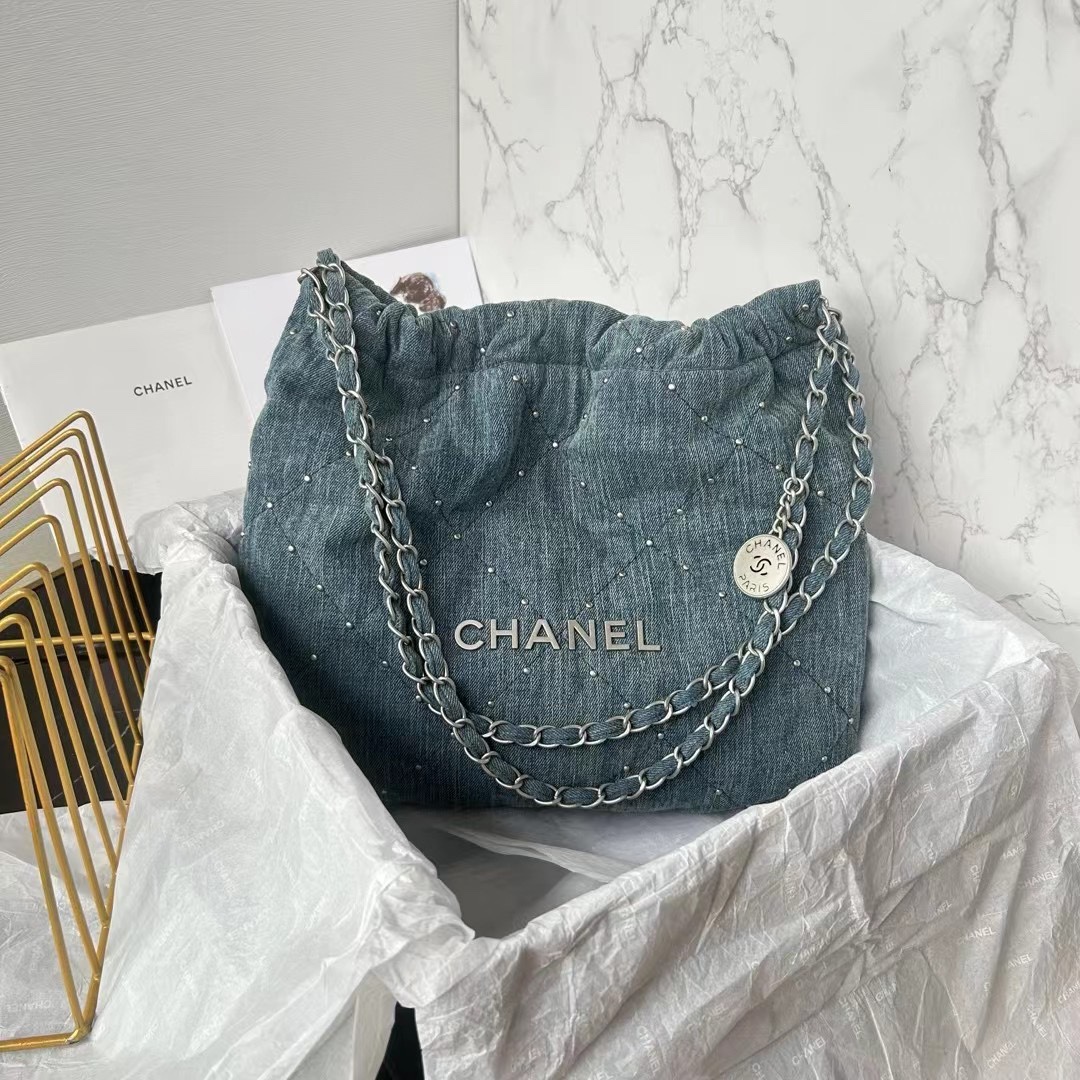[TOP] CHANEL Rivet denim 22 Bags 19x20x6cm/35x37x7cm/39x42x8cm - Denim