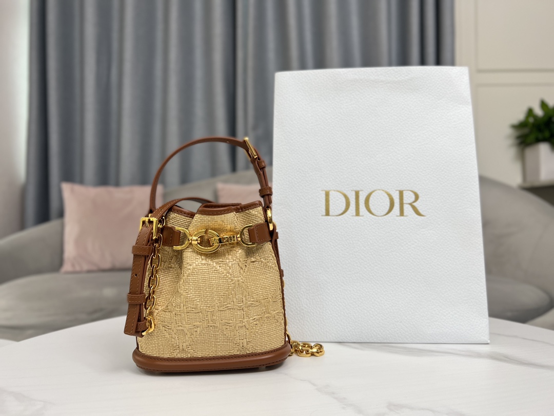 [TOP] Christian Dior Straw Weaving Leather Barrel Bags 17 x 7 x 18 cm/24 x 10 x 24.5 cm - GHW