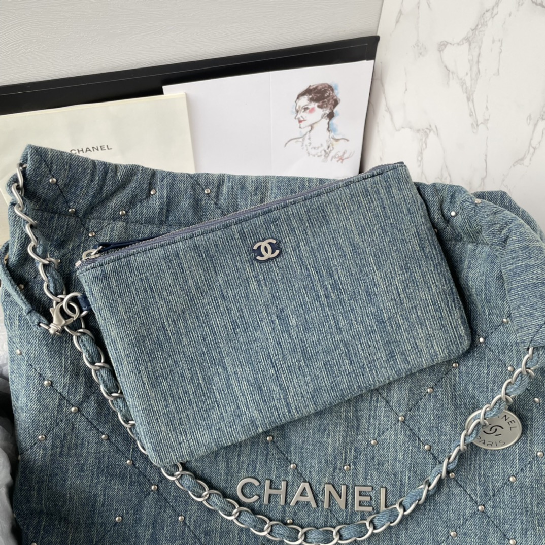 [TOP] CHANEL Rivet denim 22 Bags 19x20x6cm/35x37x7cm/39x42x8cm - Denim