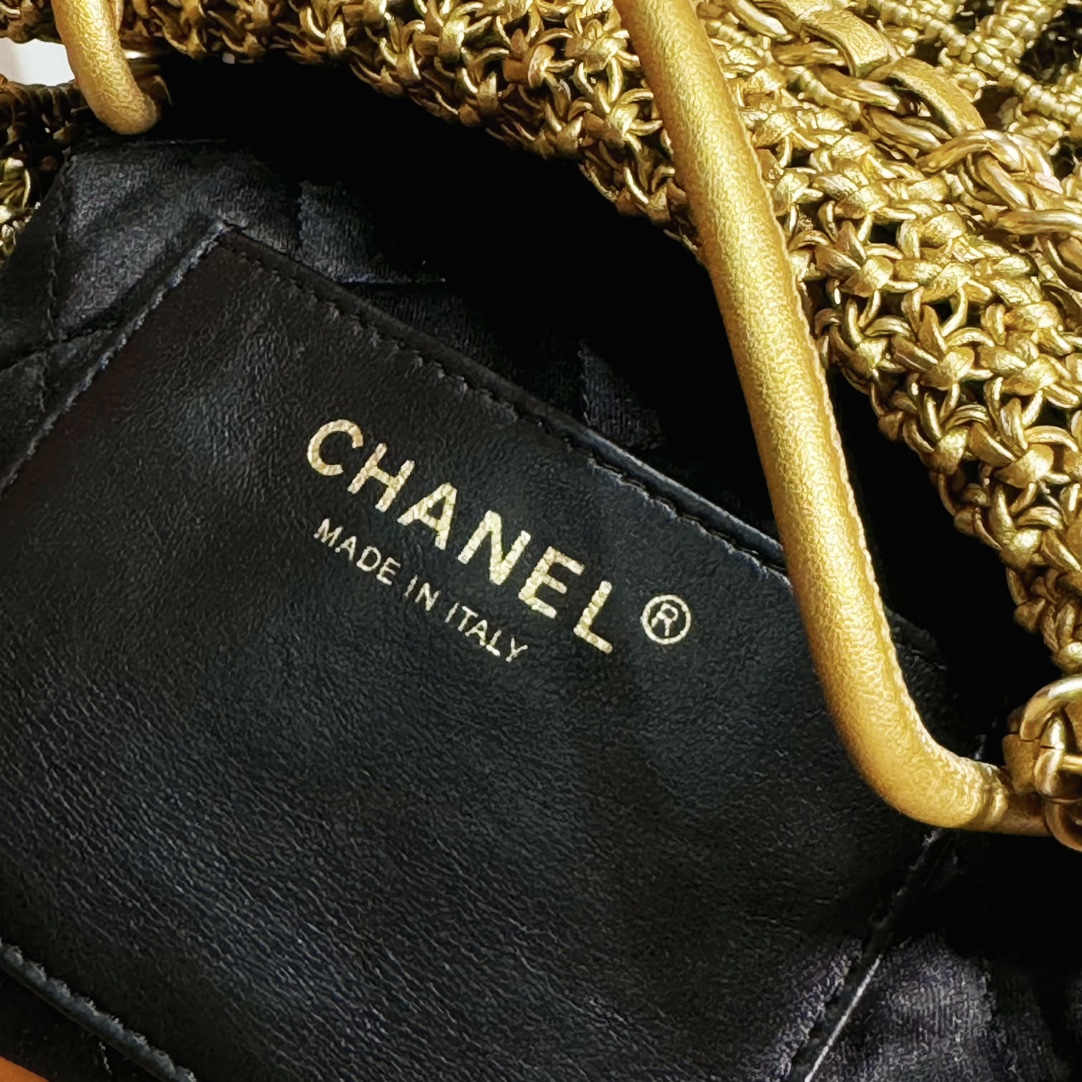 [TOP] CHANEL Mini 22 Bag Woven Calfskin 23x18.5x6cm - Gold&GHW