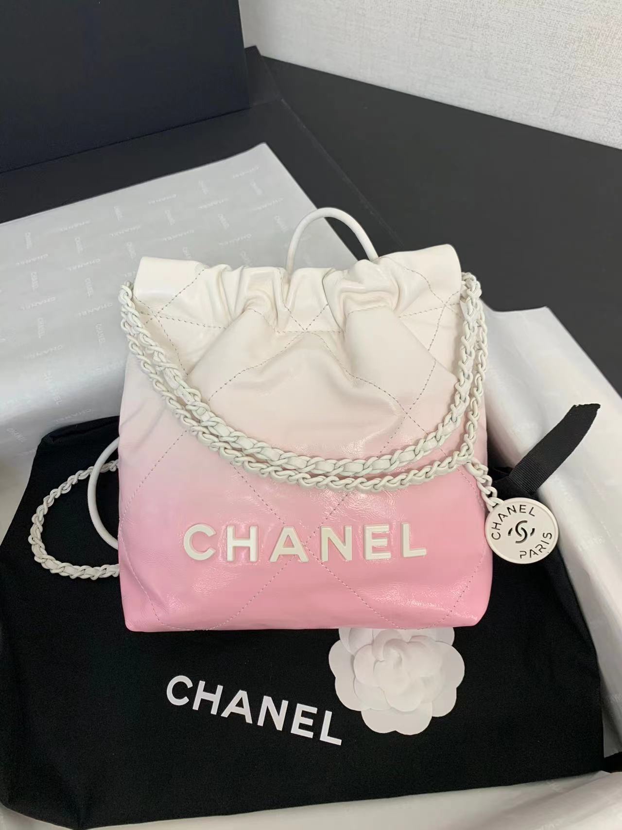 [TOP] CHANEL 24ss Latest Mini 22 Bags 19x20x6cm - Pink Paired With White
