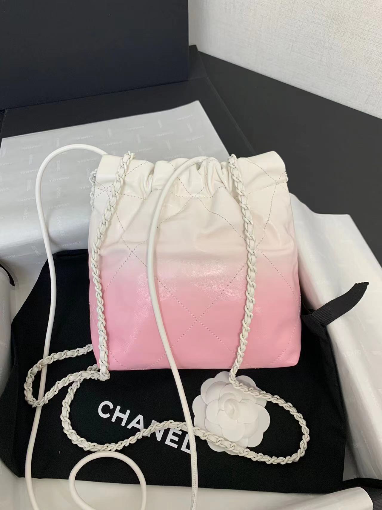 [TOP] CHANEL 24ss Latest Mini 22 Bags 19x20x6cm - Pink Paired With White