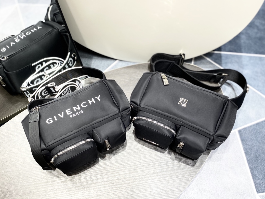 [TOP] GIVENCHY Crossbody Bag Nylon Fabric 22.5x12x12cm- Black