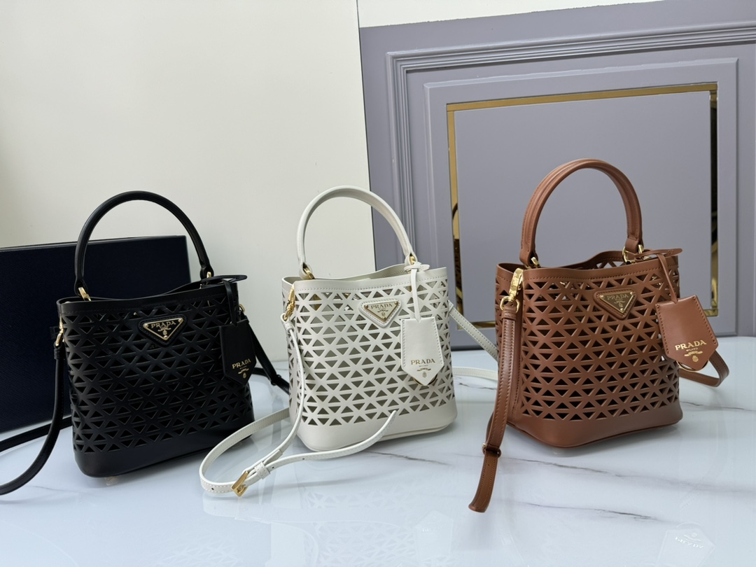 [TOP] PRADA Saffiano Hollow Bucket Bag Calfskin 18×17×10.5 cm - 3 Color