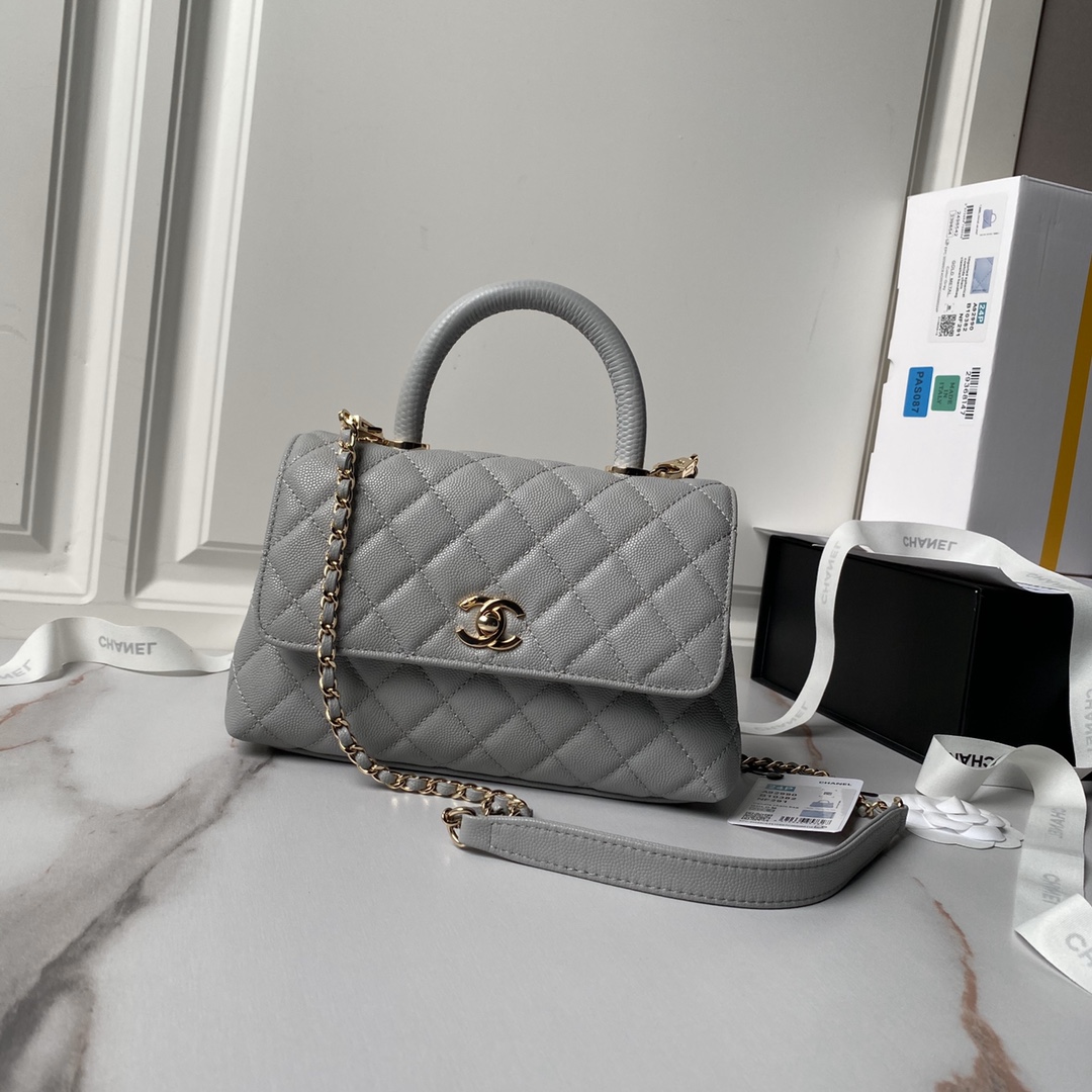 [TOP] Chanel Lambskin CoCo Handle Bags 3 Sizes 19cm/23cm/28cm - Grey & GHW