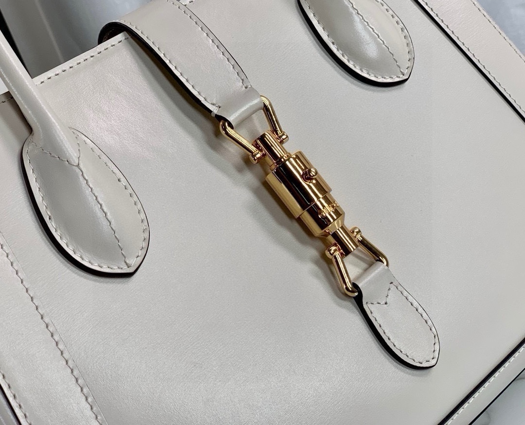 [TOP] GUCCI Jackie 1961 Series Tote Bag 30x24x12cm - White&GHW