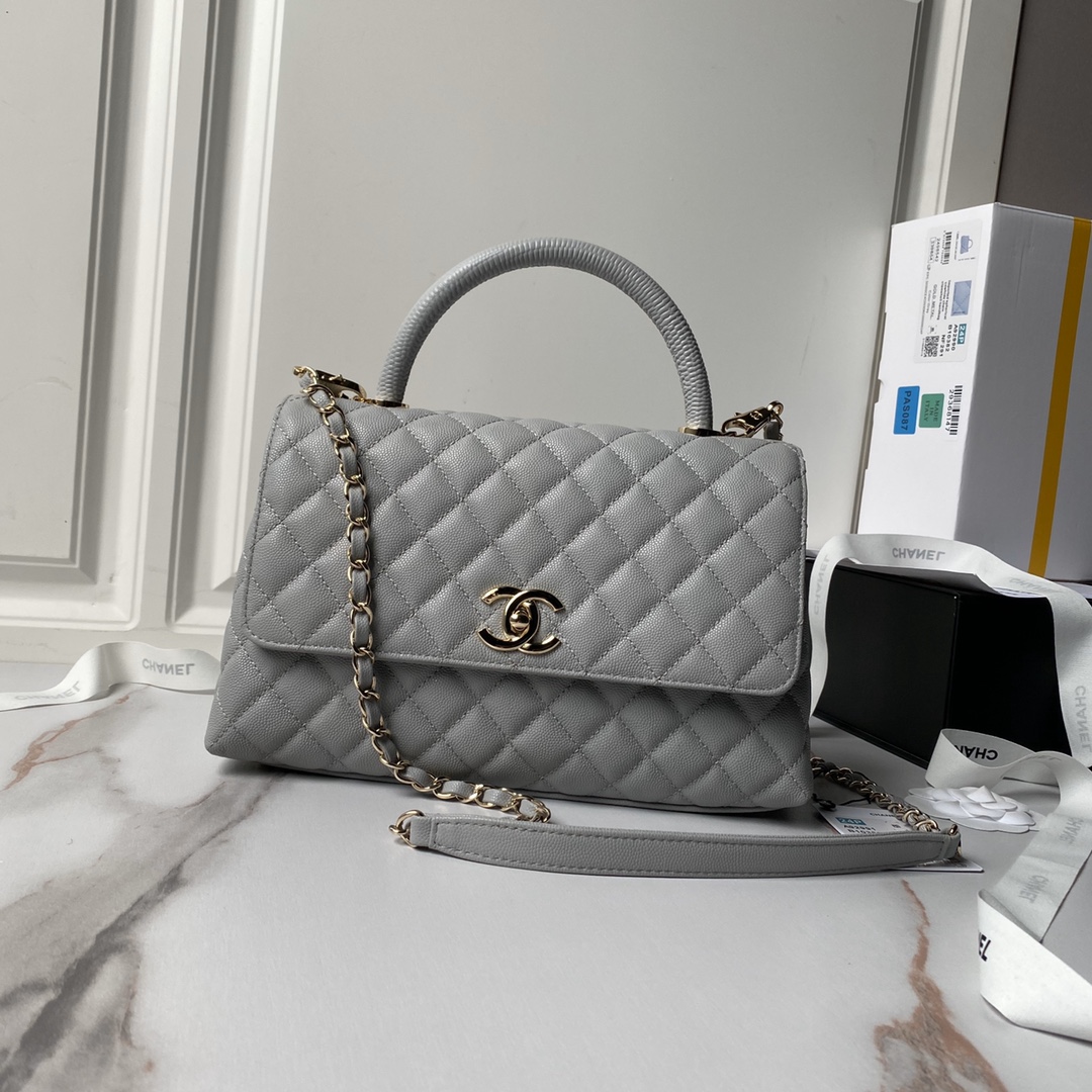 [TOP] Chanel Lambskin CoCo Handle Bags 3 Sizes 19cm/23cm/28cm - Grey & GHW