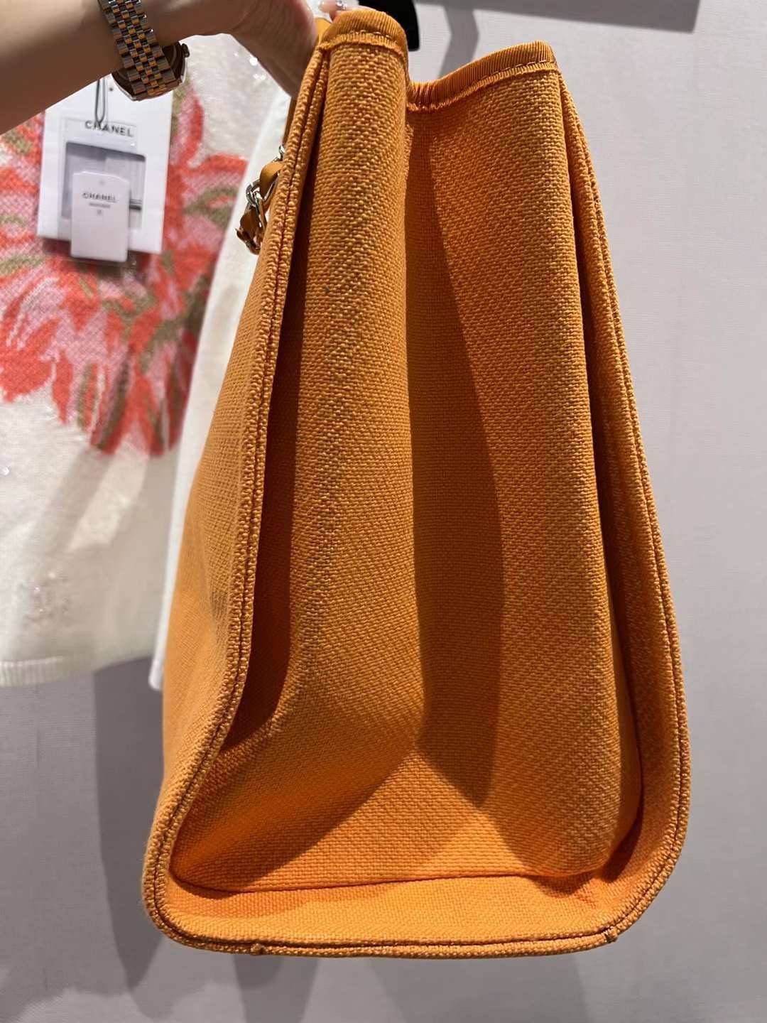 [TOP] CHANEL Deauville Tote Shopping Bag 38cm - Orange