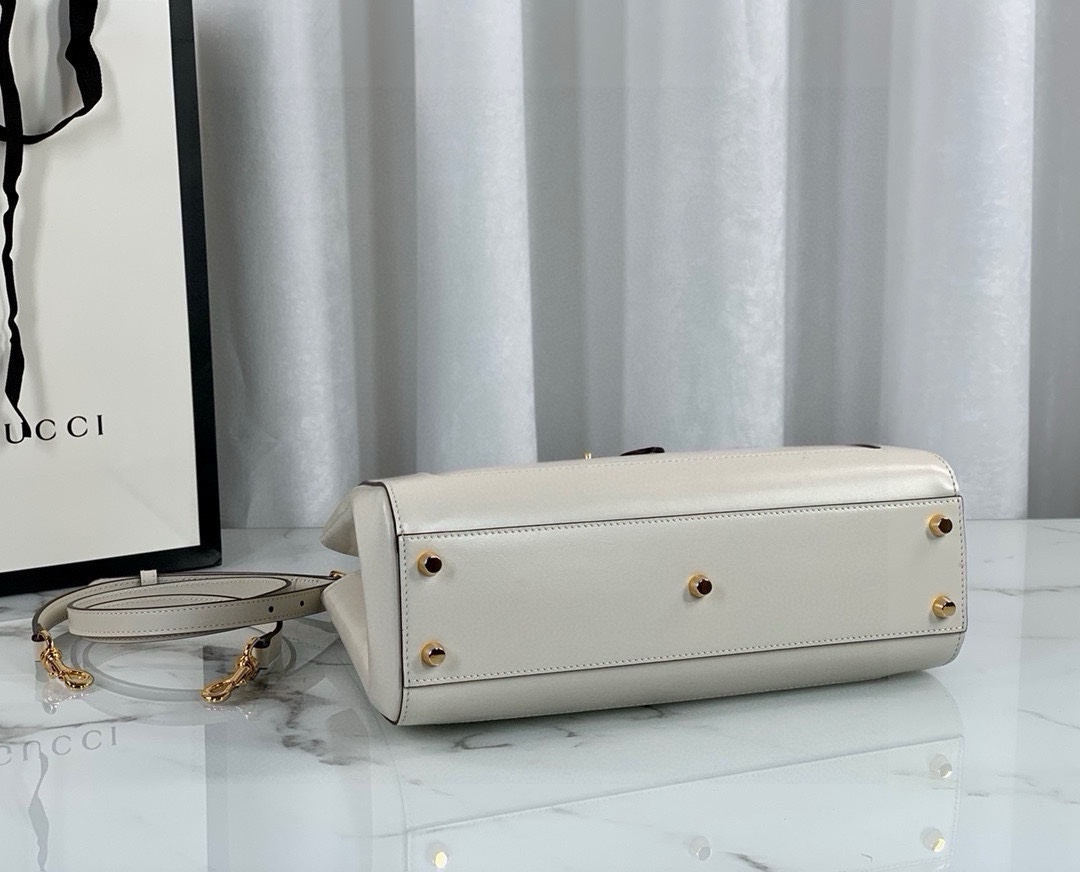 [TOP] GUCCI Jackie 1961 Series Tote Bag 30x24x12cm - White&GHW