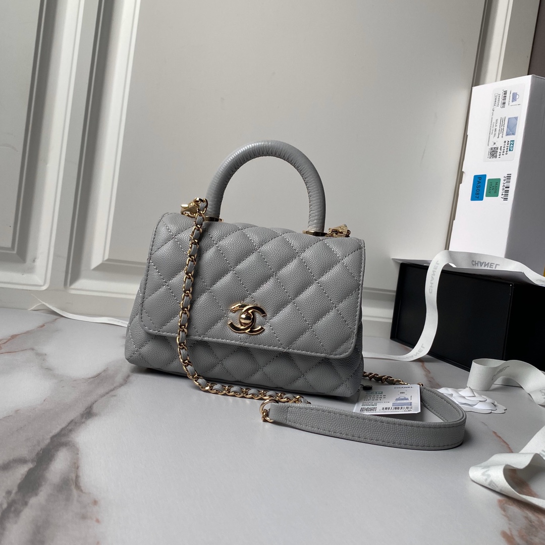 [TOP] Chanel Lambskin CoCo Handle Bags 3 Sizes 19cm/23cm/28cm - Grey & GHW