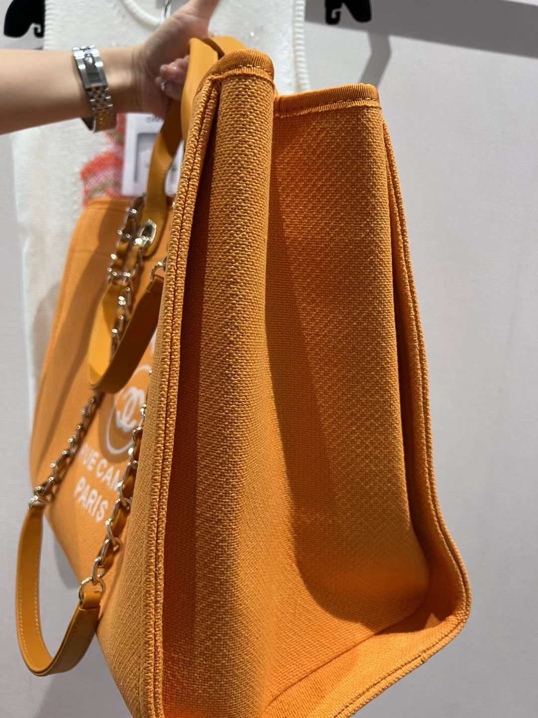 [TOP] CHANEL Deauville Tote Shopping Bag 38cm - Orange