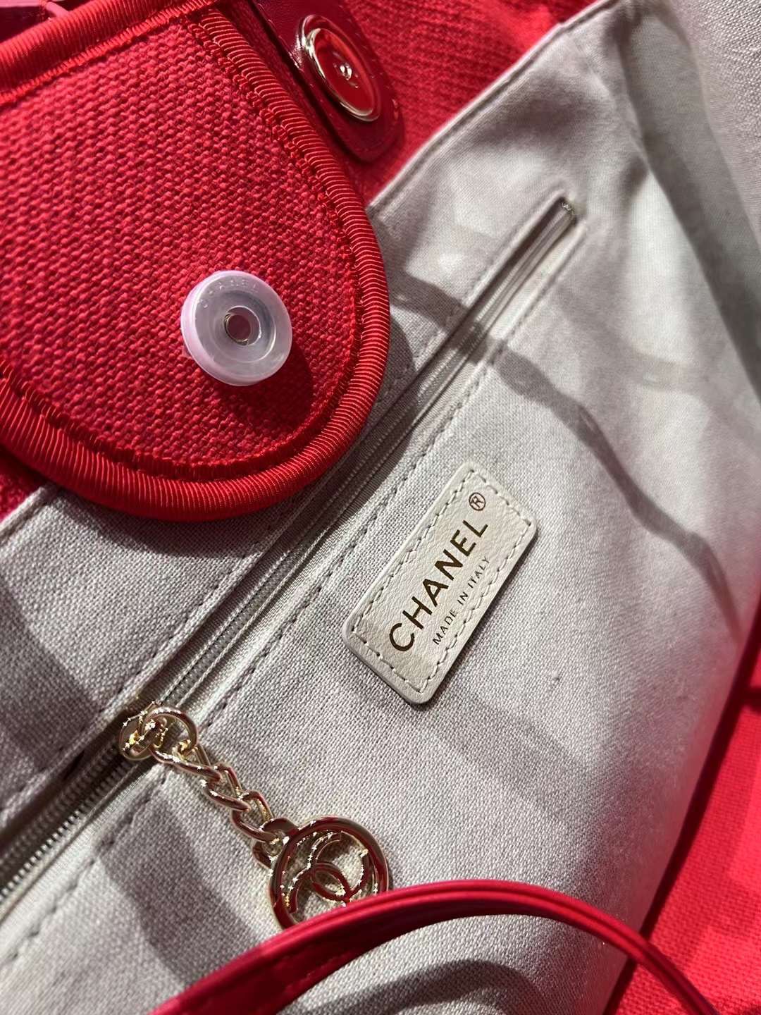 [TOP] CHANEL Deauville Tote Shopping Bag 35cm - Red
