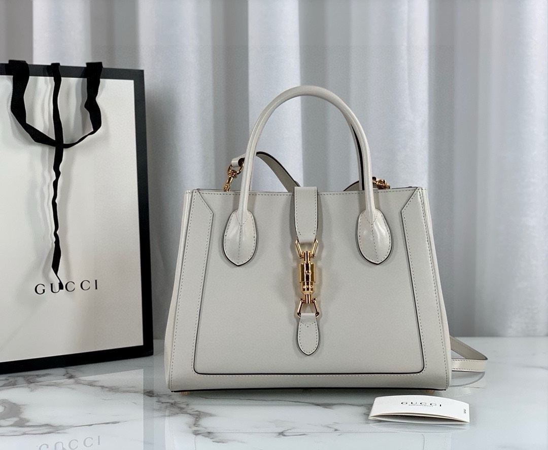 [TOP] GUCCI Jackie 1961 Series Tote Bag 30x24x12cm - White&GHW