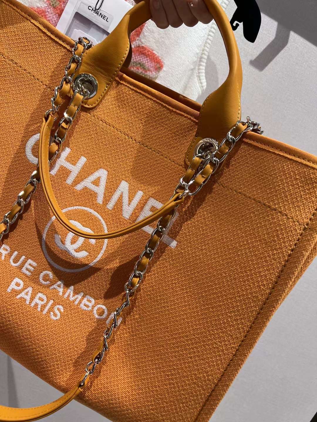 [TOP] CHANEL Deauville Tote Shopping Bag 38cm - Orange