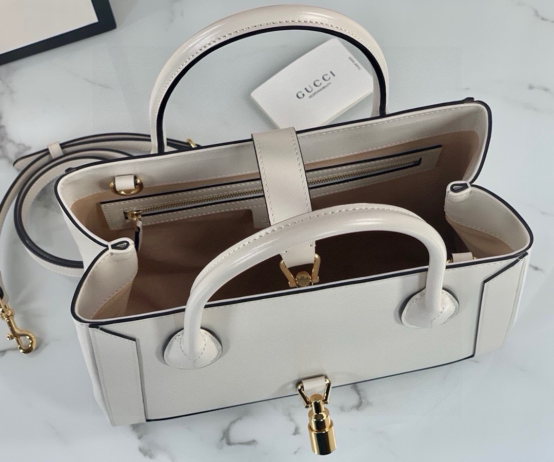 [TOP] GUCCI Jackie 1961 Series Tote Bag 30x24x12cm - White&GHW