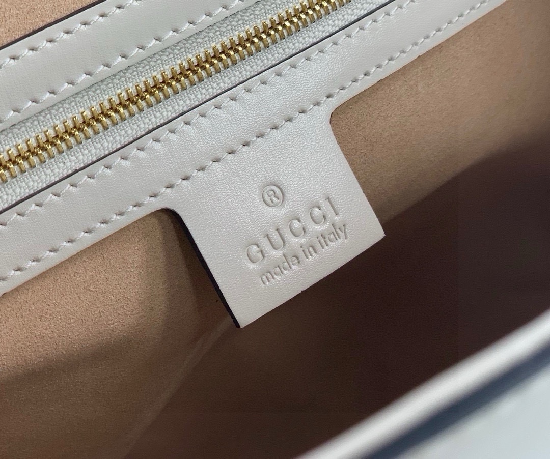 [TOP] GUCCI Jackie 1961 Series Tote Bag 30x24x12cm - White&GHW