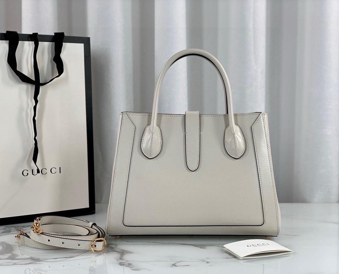 [TOP] GUCCI Jackie 1961 Series Tote Bag 30x24x12cm - White&GHW