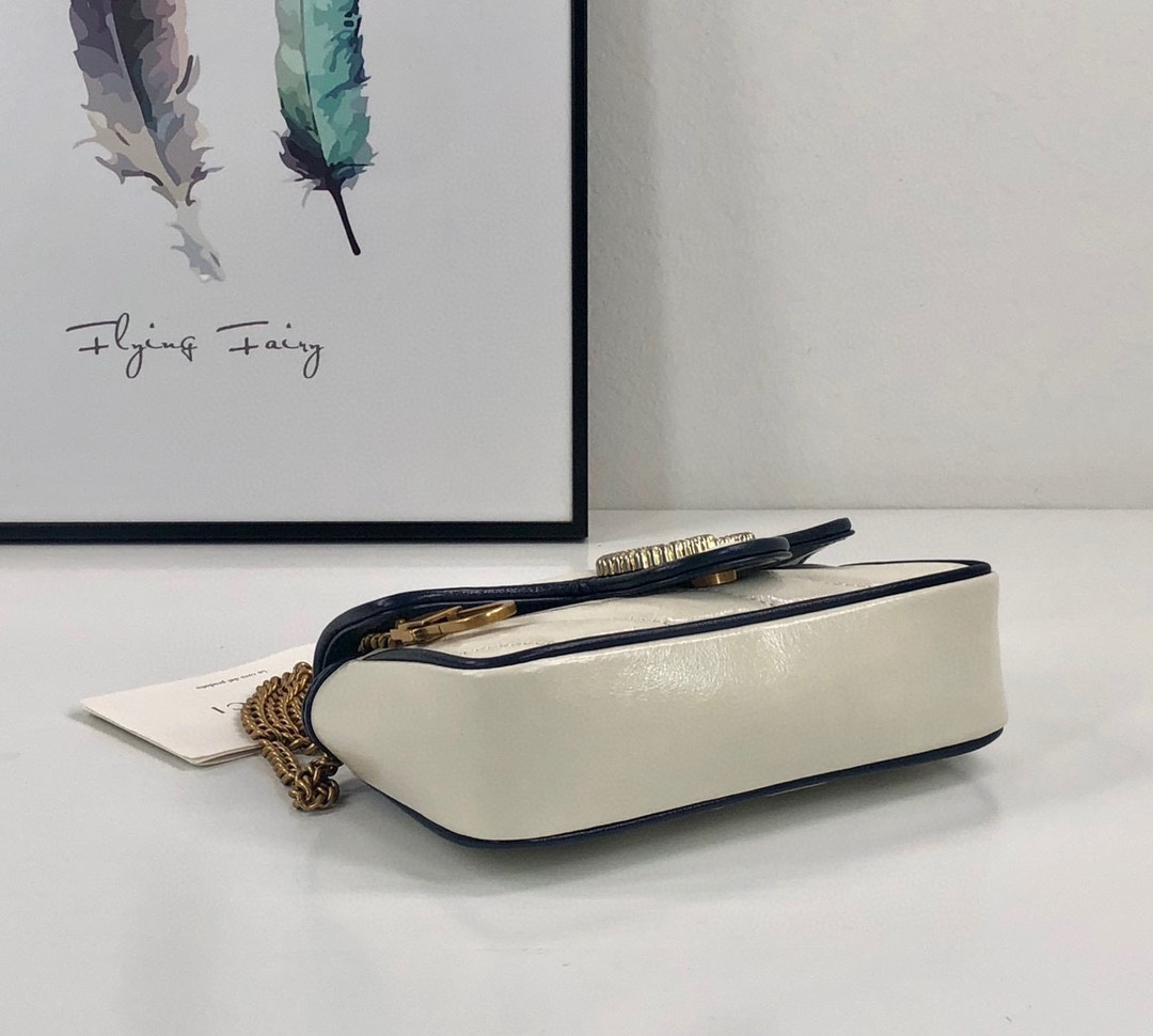 [TOP] GUCCI Leather Super Mini GG Marmont Bags 16.5x10x4.5cm - Off white & GHW