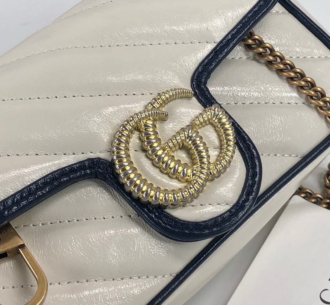 [TOP] GUCCI Leather Super Mini GG Marmont Bags 16.5x10x4.5cm - Off white & GHW