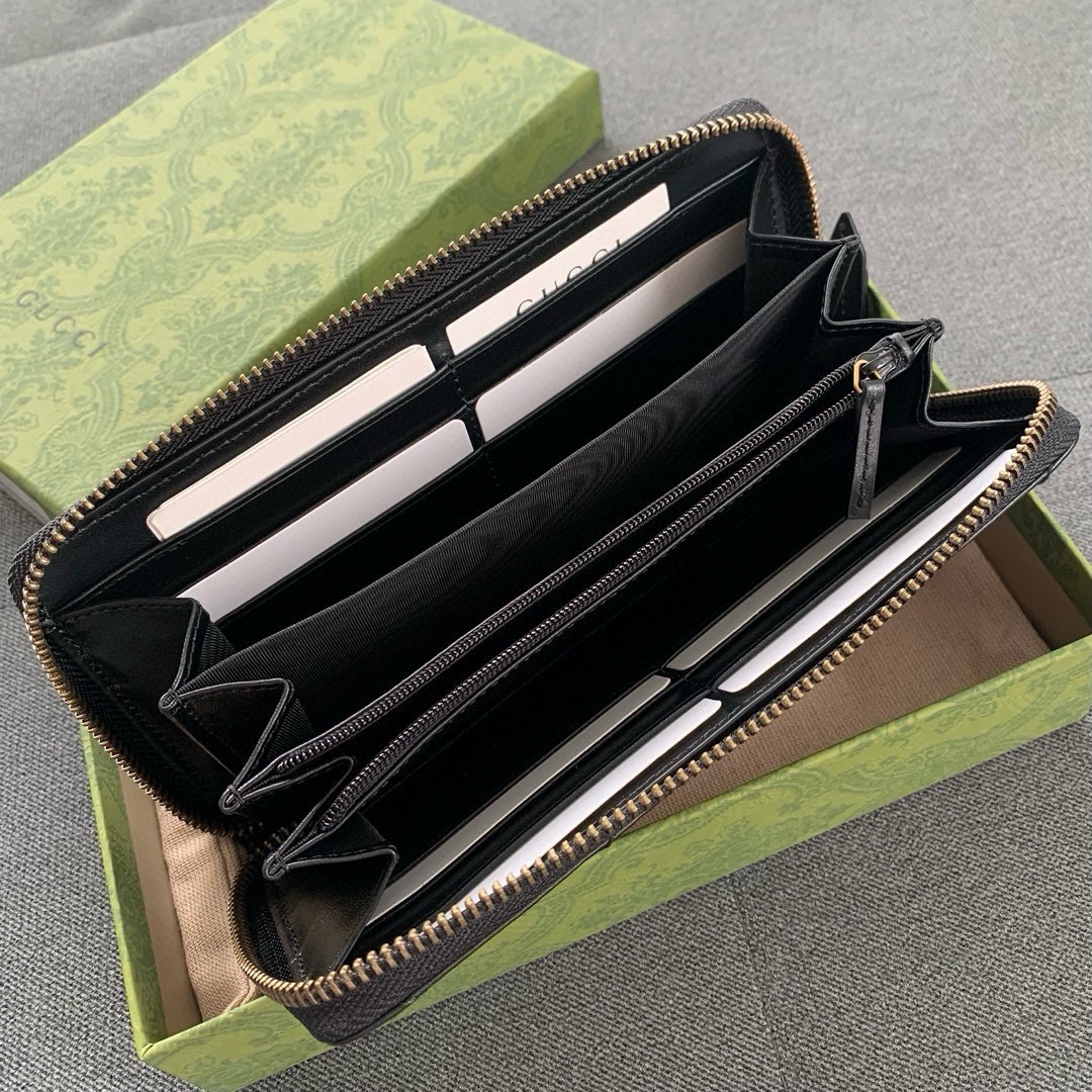 [TOP] GUCCI Marmont Series Zippered Wallet - Black&GHW
