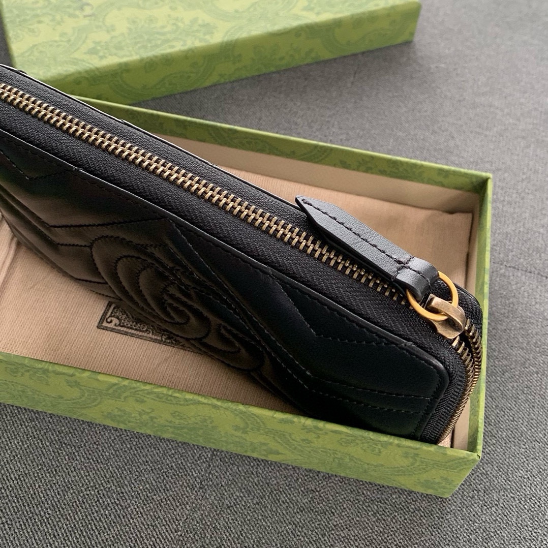 [TOP] GUCCI Marmont Series Zippered Wallet - Black&GHW