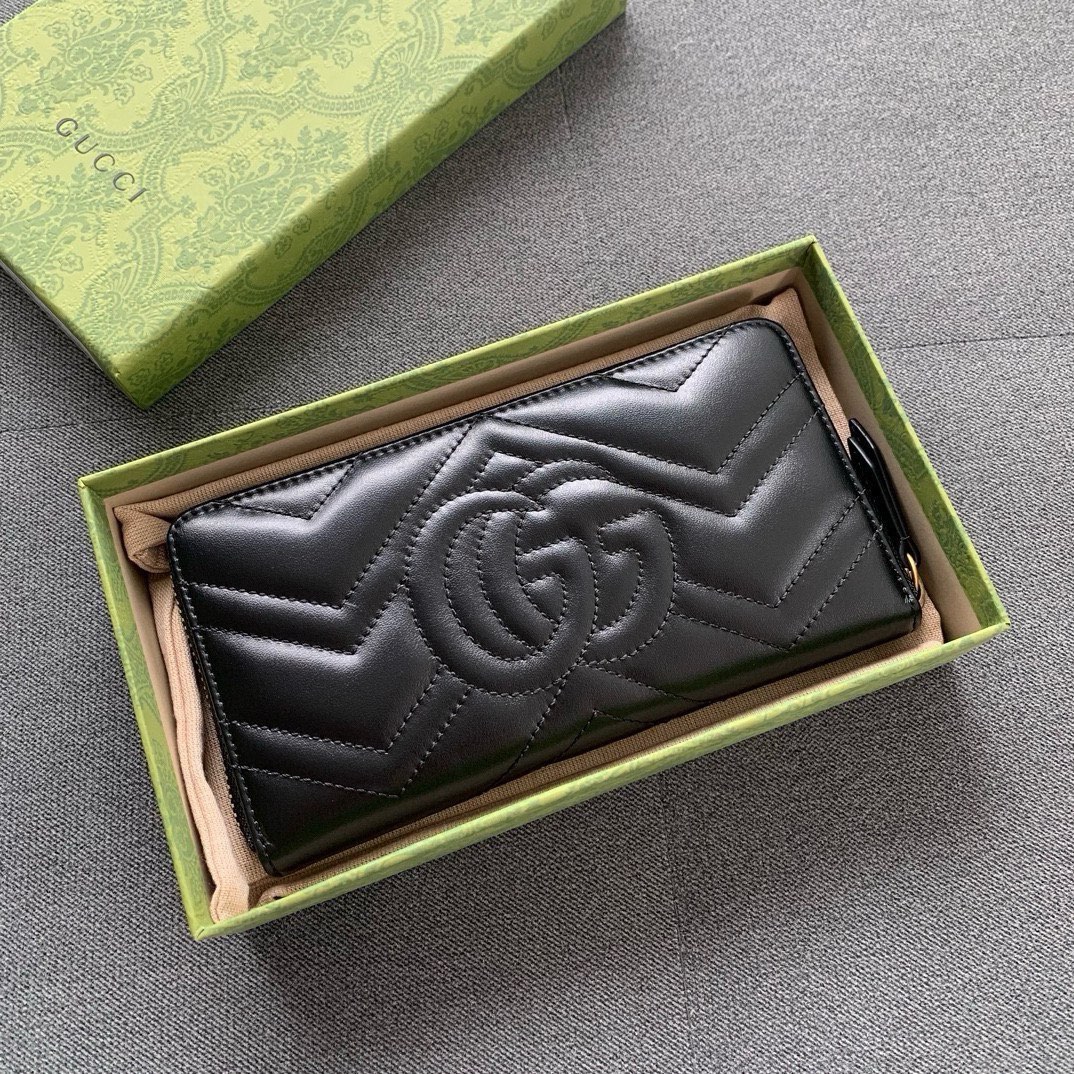 [TOP] GUCCI Marmont Series Zippered Wallet - Black&GHW
