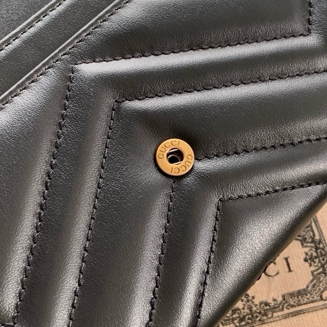 [TOP] GUCCI Marmont Series Flip Wallet - Black&GHW
