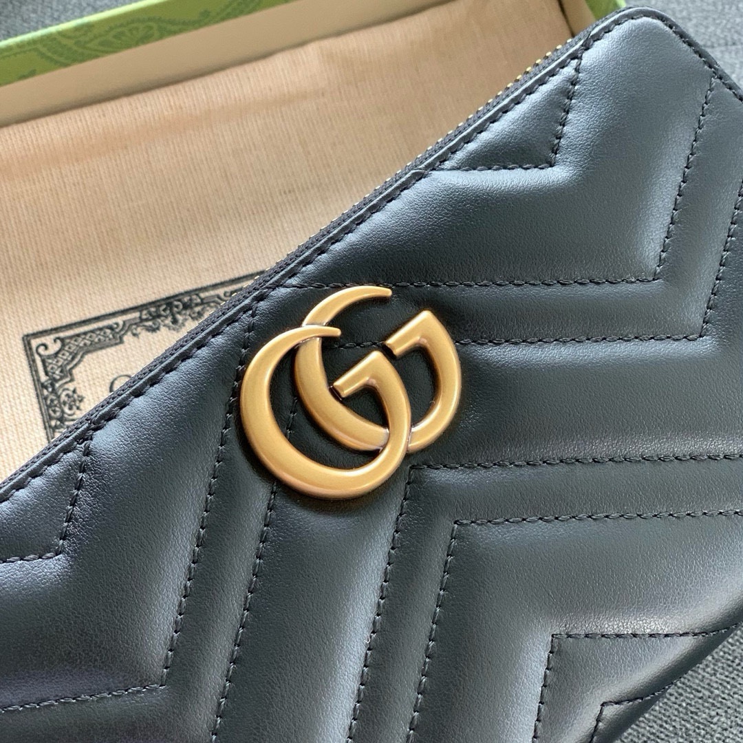 [TOP] GUCCI Marmont Series Zippered Wallet - Black&GHW