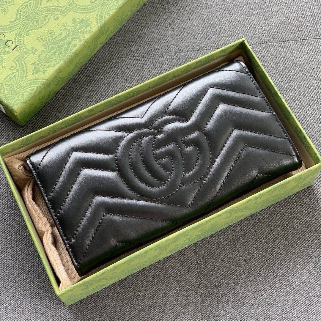 [TOP] GUCCI Marmont Series Flip Wallet - Black&GHW
