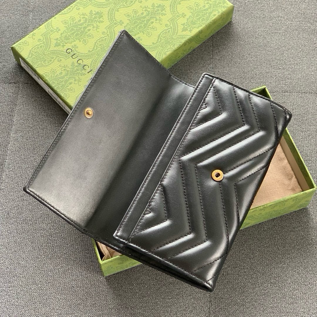 [TOP] GUCCI Marmont Series Flip Wallet - Black&GHW