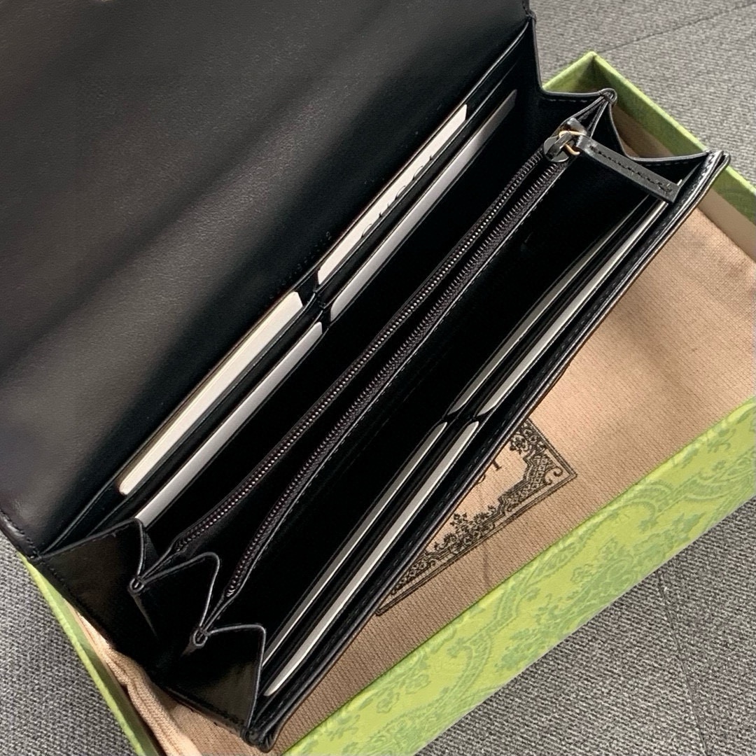 [TOP] GUCCI Marmont Series Flip Wallet - Black&GHW